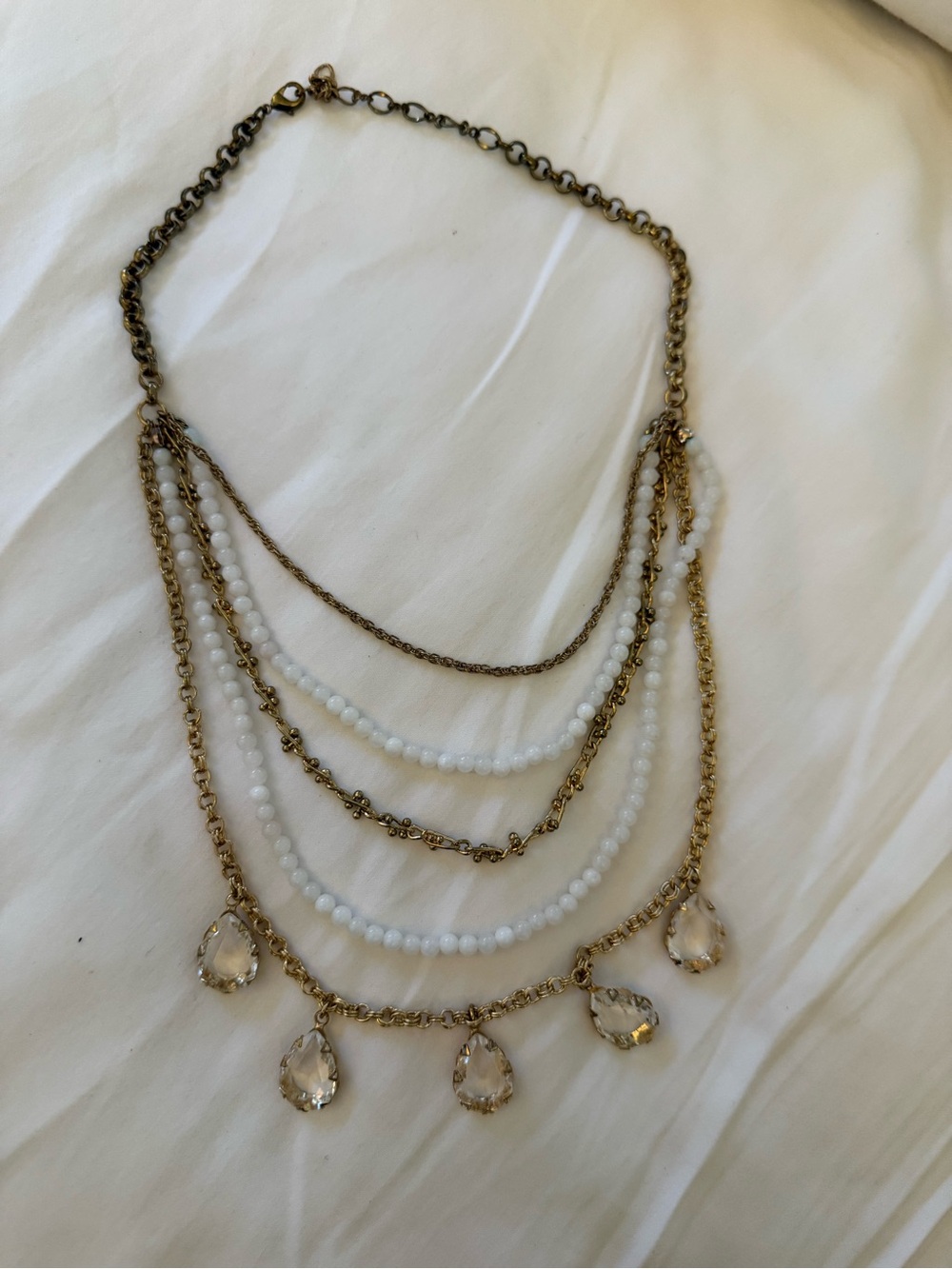 🐩Gold & White🐩 Layered Teardrop Crystal Necklace - Women Jewelry - Picture 2 of 4